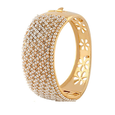 

Yoursfs Trendy Handmade Finely Crafted Women Bracelets Bangle Mothers Day Gold Color Pearl Crystal Pulseira Feminina