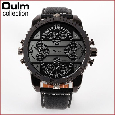 

Fashion Quartz Luxury Brand OULM Watches 4 Time Zone watches Men Leather Military Watch for Men Wristwatches Relogio Masculino