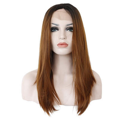 

Anogol Synthetic Lace Front Wig Peruca Laco Sintetico Long Straight Brown Ombre Dark Roots Heat Resistant Fiber Hair Women Wigs