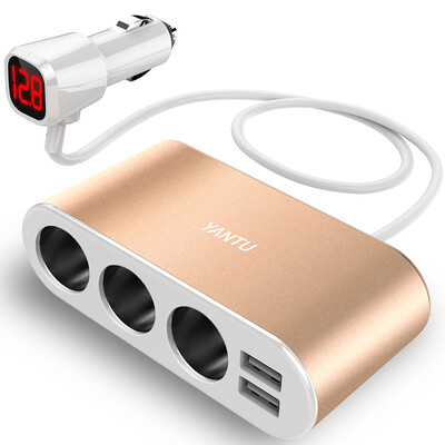 

YANTU Aluminum alloy 3 USB Port 2 Way 31A Red Led Car Cigarette Lighter Socket Splitter Power Adapter 12V-24V For iPad Smartphone