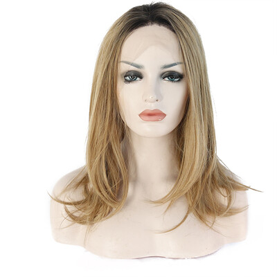 

Anogol 2 Tones Blonde Ombre Dark Roots Synthetic Lace Front Wig Peruca Laco Sintetico Short Bob Heat Resistant Hair Wigs