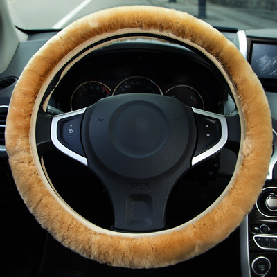 

YooCar imitation wool plush steering wheel cover Winter car handle thick black warmth