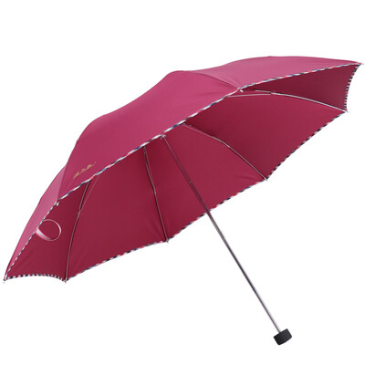 

Heaven umbrella strong water repellent a dry three fold custom lattice cloth side sunny umbrella sauce red 307E touch