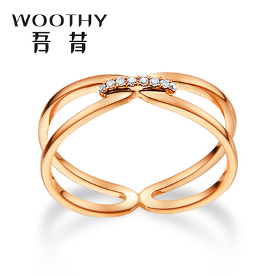 

WOOTHY) 18K Gold Diamond Ring Fashion Double Circle Inlay Diamond Ring 18K Gold Rose Gold 14 #