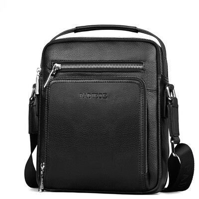 

PADIEOE Men's Shoulder Bag Male Messenger Bag Casual Leather Small Backpack Business Trend Men's Bag NB150821-4 Black