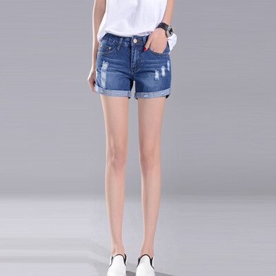 City Plus CITYPLUS Arts Fan Straight Cuff Flap Cuff Denim Shorts CWDK174156 Light Blue 26
