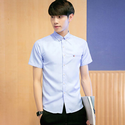 

DAVID.ANN с короткими рукавами рубашки мужские рубашки бизнес случайные лацкане смешанные цвета голубой рубашка с короткими рукавами мужской XXXL D15