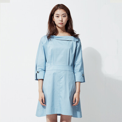 

Ум мост 2017 весной и летом женщины нового корейского слова плеча рукав талия платье был тонкой светло-голубое платье рубашки MROP320B S