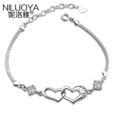 

Ni Luoya моды форме сердца 925 серебряный браслет день рождения подарок для своей подруги девочек белый алмаз браслет