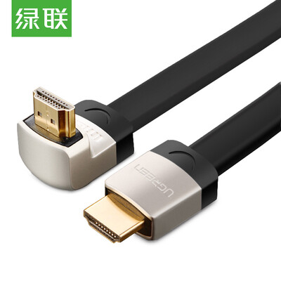 

Зеленый (UGREEN) Кабель HDMI версии 2.0 3D цифровая линия высокой четкости 4K плоская линия 90 градусов локоть ноутбук проектор кабель интерфейс большая сторона внутрь 2 метра 10279