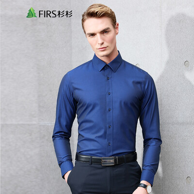 

FIRS Shirt Men Pure Color Long Sleeve Shirt Business Casual