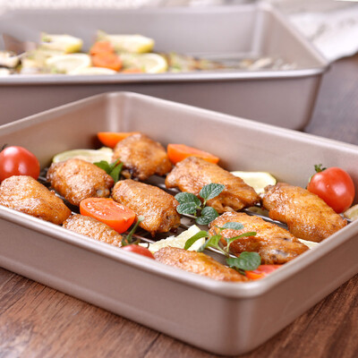 

Yang Chen 11 inch deep baking pan non-stick baked grilled chicken barbecue baking cake biscuit tool water bath baking pan with roasted net cooling frame deep dish roasted chicken champagne gold
