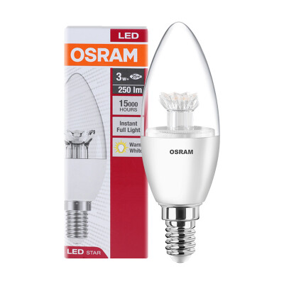 

OSRAM LED bulb transparent candle 3W E14 small warm white yellow light