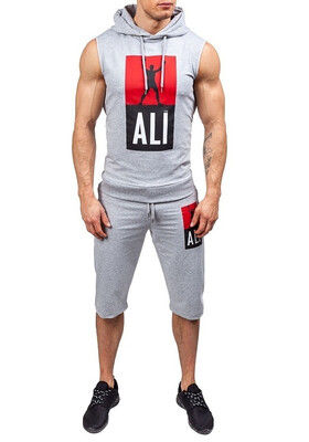 

2016 New men' fashion 2 parts sleeveless Hooded sweatshirt and pants set