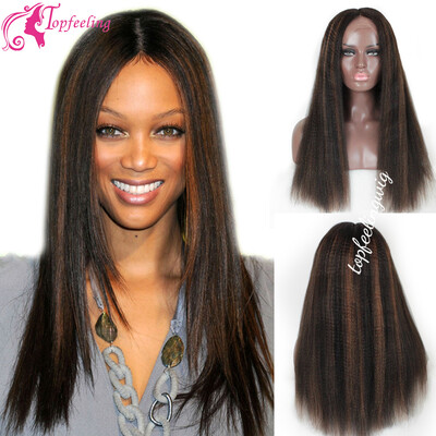 

Italian Yaki Human Hair Wigs Brazilian Hair Glueless Lace Front Wigs 1b30Highlight Yaki Straight Ombre Wigs For Black Women
