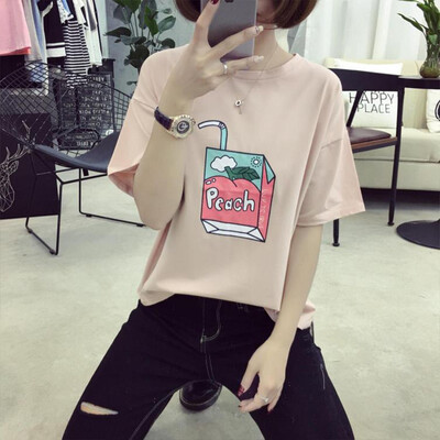 

VIVAHEART Round Collar Cartoon Print Student Short Sleeve T-Shirt Top Woman VWTD174236 Pink M