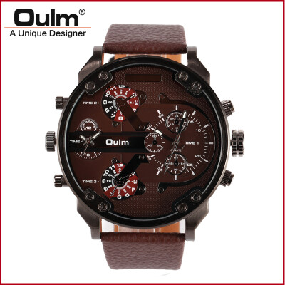 

HP3548 alloy case gun black plating dual time zone men watch with leatheroid belt oulm brand hotsale