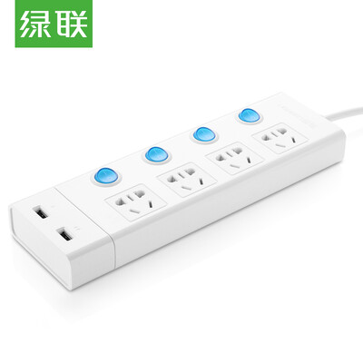 

Green UGREEN plug-in plug-in board wiring board drag line board power socket 4 hole control switch dual USB charging 2 meters 20371
