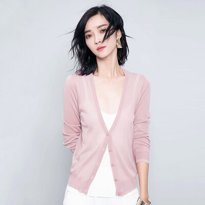 

Longyue women&39s wild knit cardigan lace stitching sunscreen long-sleeved air-conditioning shirt LWYC174206 pink M