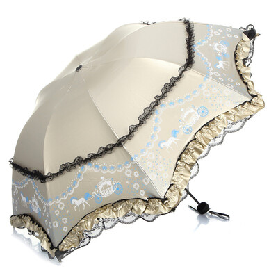 

【Jingdong Supermarket】 Paradise umbrella Ping Ting beauty black polyester color plastic three fold sunny umbrella 33111E light purple