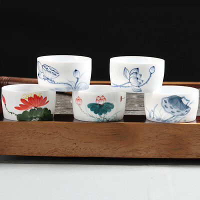 

【Jingdong Supermarket】 Bai Hongdehua high white jade porcelain thin tires tea cup pure hand-painted products cup cup master cup pottery kung fu tea with translucent straight cup single cup variety of random delivery