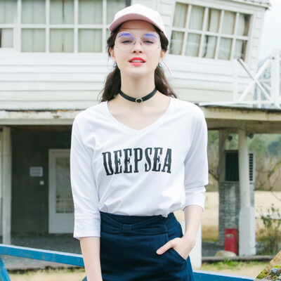 

Red Bean IDF Women &39s Day Japanese Garden Wind T - shirt Female DWGBT204V A2 Light Blue 155 80A