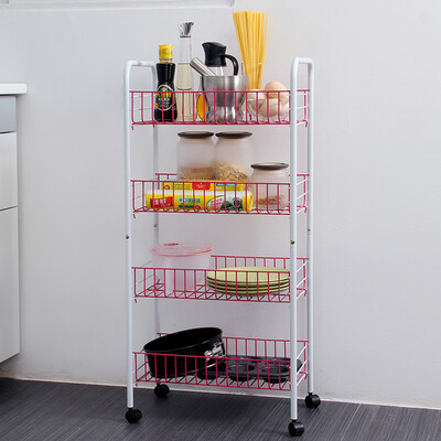 

European Run Zhe car upgrade version of the reinforcement of 4-car removable multi-purpose fixed basket shelves kitchen debris fruits&vegetables racks bathroom floor storage rack rose red