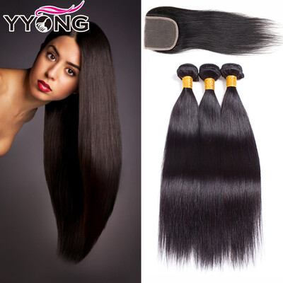 

Brazilian Straight Hair With Closure 3 Bundle Brazilian Virgin Hair With Closure YYONG Hair Lace Closure With Bundles Top Grade