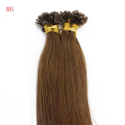 

100% Human Hair Capsules #6 Brown Nail Tip Hair Silky Straight Keratin Fusion U Tip Hair Extensions 100s/lot