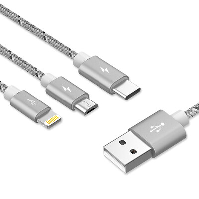 

llano Type-C/Micro USB/Lightning 3 в 1мобильный телефон зарядный кабель многофункциональных зарядный кабель 1.2 метр