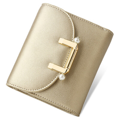 

Calahan CallagHan wallet female short paragraph sweet leather simple fashion Korean version of the beads wallet KW3162012 champagne gold