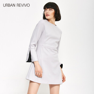 

UR женщины элегантной моды круглой щель шеи рукав линия платье WE47S7AN2000 светло-серый S