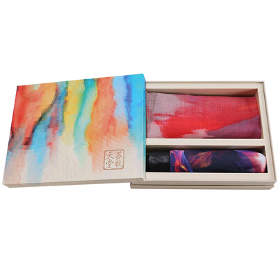 

Paradise umbrella gift box set with three folds of small black umbrellas&umbrellas pink wool long scarf