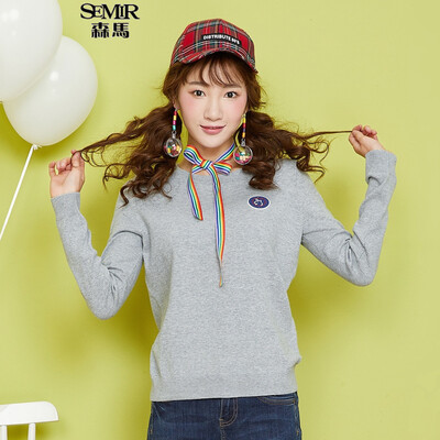 

Semir Somerset Knitwear Women&39s Round Collar Straight Sweater Straight Sweater Shirt 14316070013 Medium Flower Gray L