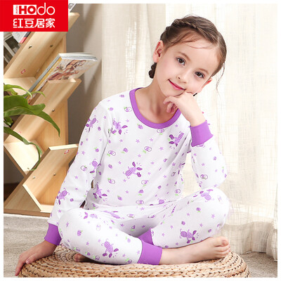 

Hodohome home children&39s underwear set boys&girls base section autumn clothes Qiuku pure cotton low round neck pajamas suit rose red 13070