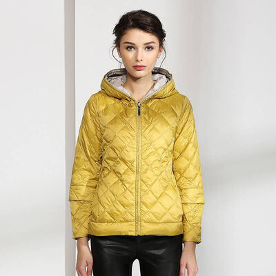 

Marc Rebecca Solid Hooded Down Jacket Casual Jacket Short Jacket 66001G Yellow
