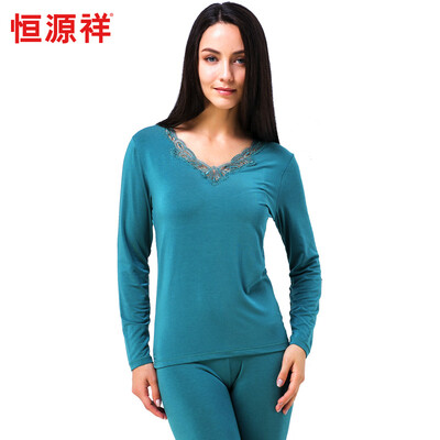 

HengYuanXiang womens thin warm thermal underwear set with V collar lace