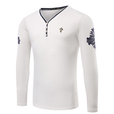 

Mens slim cotton V collar long sleeve printed casual T-shirt top