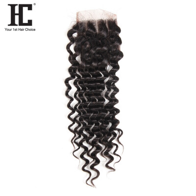 

HC Hair Company Brazilian Curly Lace Closure 4x4 Natural Color 3 Part Remy Hair Bundles With Baby Hair 1PC 8-18inch Can Be Dyed