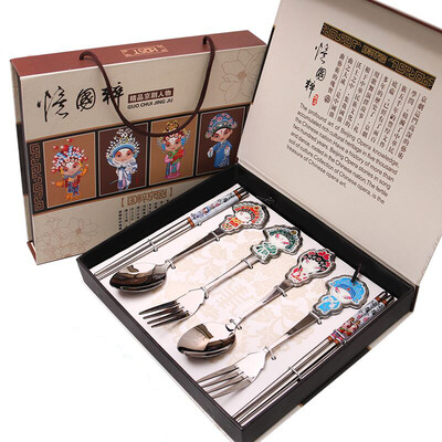 

Weilong Chinese characteristics craft gifts Chinese style Beijing Opera Facebook tableware set out of foreign affairs gifts to send foreigners to send elders gifts six sets