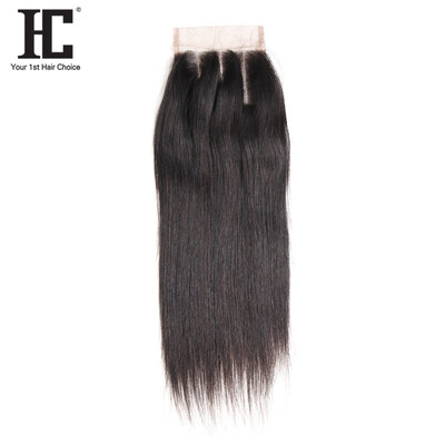 

HC Hair Company 8-18inch 4x4 Three Part Lace Closure Brazillian Straight Human Hair Natural Color Density 130 Remy Hair Can Be Dy