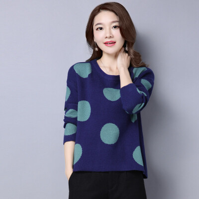 

A long morning 2017 Korean long-sleeved loose short sets of sweaters women's autumn and winter wave point wild base sweater S63W0255A5M blue M