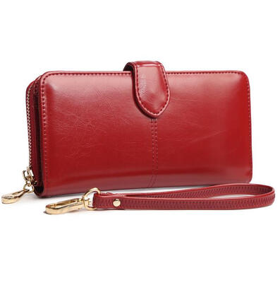 

Oil wax leather wallet girls zipper mobile phone bag brand clutch bag