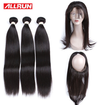 

3 Bundels Peruvian Virgin Hair Straight 2242 360 Frontal With Bundles Allrun 100 Unprocessed Human Hair Peruvian Straight