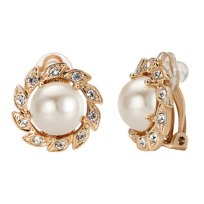 

Yoursfs@18k Rose Gold Plated Sunflower Pearl Clip on Earring for Bridal Wedding Party Jewelry