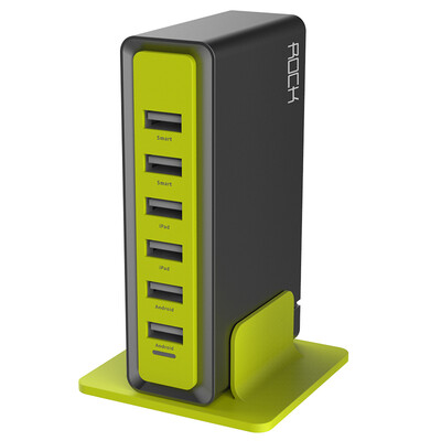 

Замок (ROCK) зарядное устройство для мобильного телефона шесть USB-разъемов многопользовательское зарядное устройство для Apple iPhoneX / 8 / 7plus / 6s / 5 / Samsung просо Huawei Meizu серый желтый