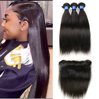 

Brazilian Virgin Hair Straight With lace frontal Closure lace full frontal with 3 Bundles Top Quality Hair Products With Closure