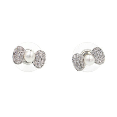 

Yoursfs Lovely style 18k rosewhite gold plated bowknot shape clear crystal & pearl ear jewelry friendship gift for women
