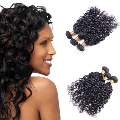 

Indian water wave virgin hair 3 bundles unprocessed double weft natural color 1b human hair weaving