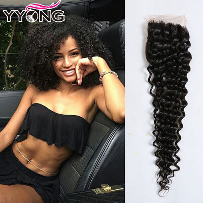 

YYONG Hair Brazilian Curly Wave Lace Closure Virgin Curly Lace Closure Brazilian Deep Curly Closure 44 Middle Three Part Closure
